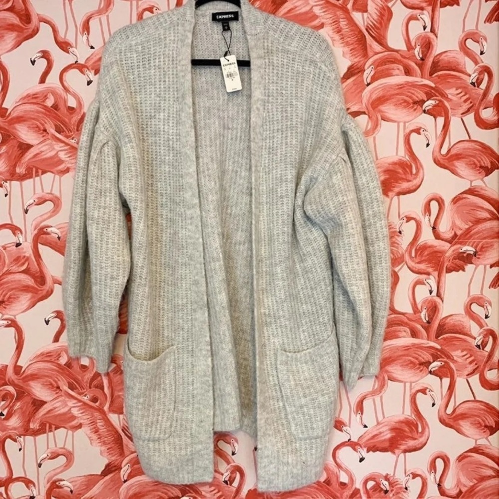 NWT Express Gray Balloon Sleeve Cardigan Size Medium